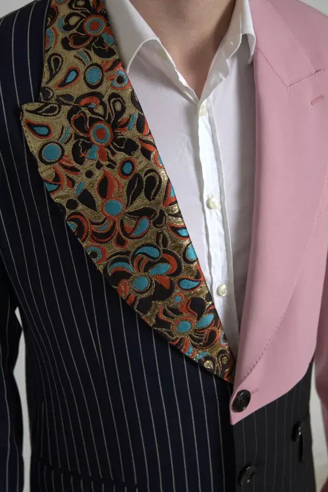 Dolce & gabbana blazer multicolore avec bordure de revers à motifs floraux dorés noir, bleu sarcelle et rouille