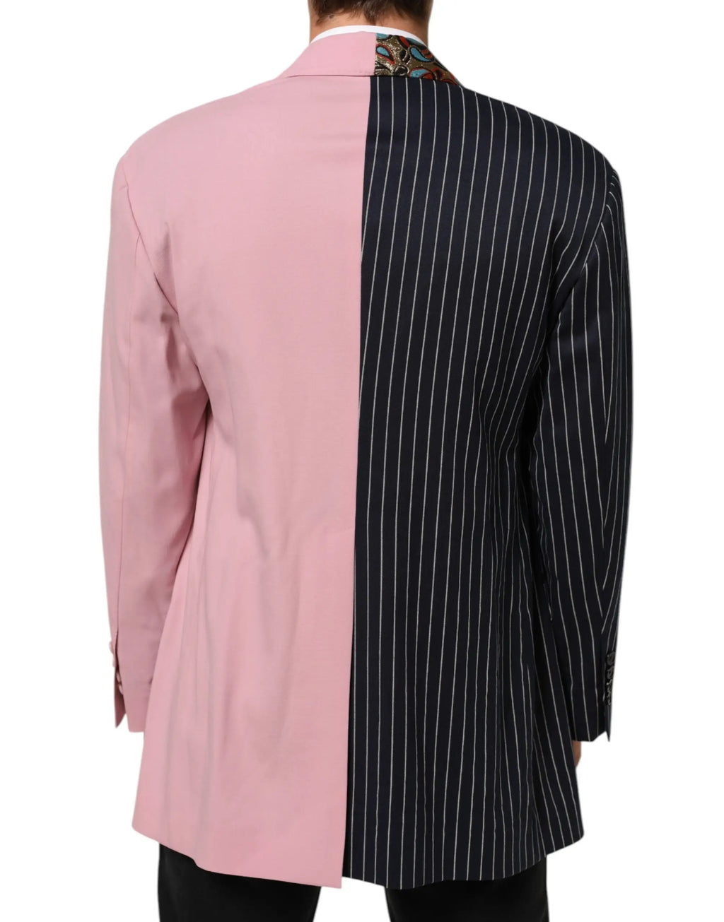 Blazer dolce & gabbana multicolor patchwork pour homme avec design contrasté blush rose et rayures noires