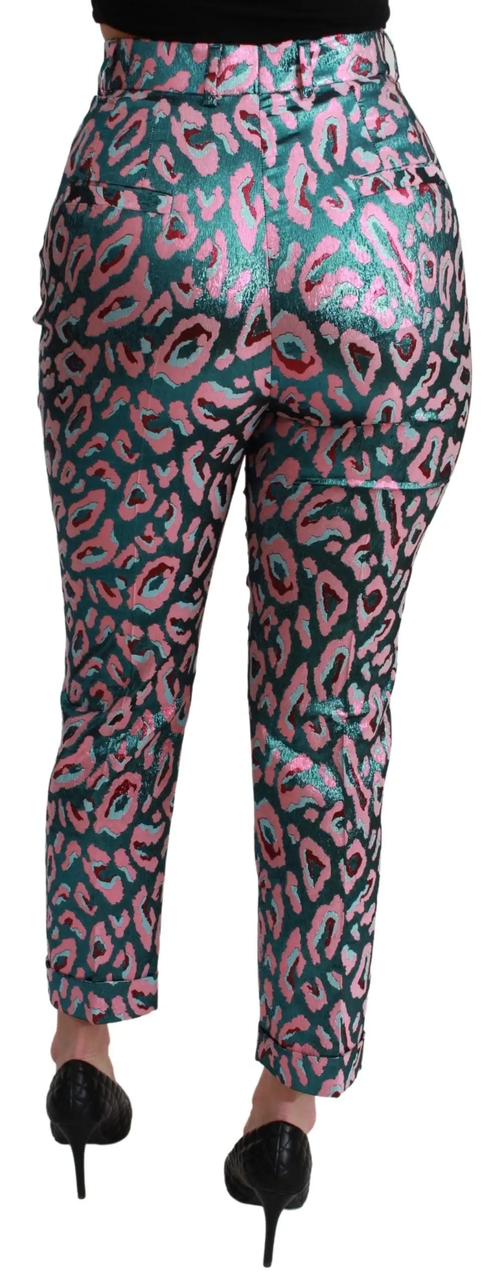 Pantalon taille haute cropé dolce & gabbana avec imprimé léopard brillant multicolore teal et rose