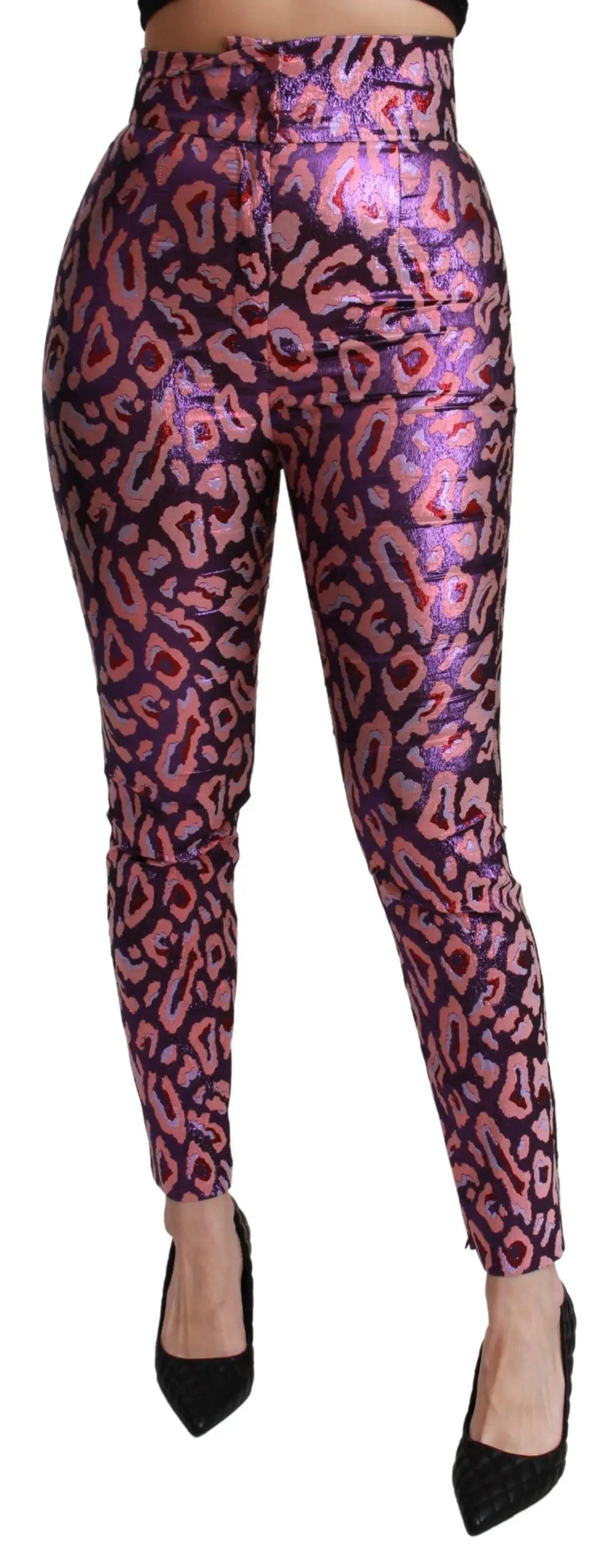 Legging taille haute métallisé violet et rose à motif léopard de dolce & gabbana multicolore cropped