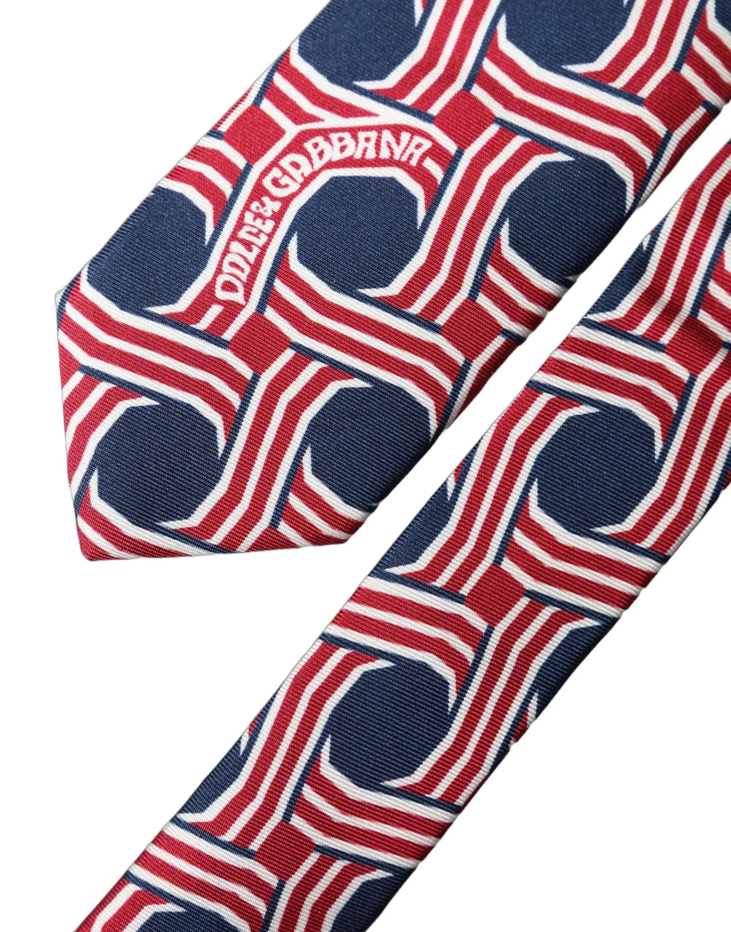 Cravate homme dolce gabbana en soie multicolore rouge blanc bleu marine avec motif géométrique ajustable