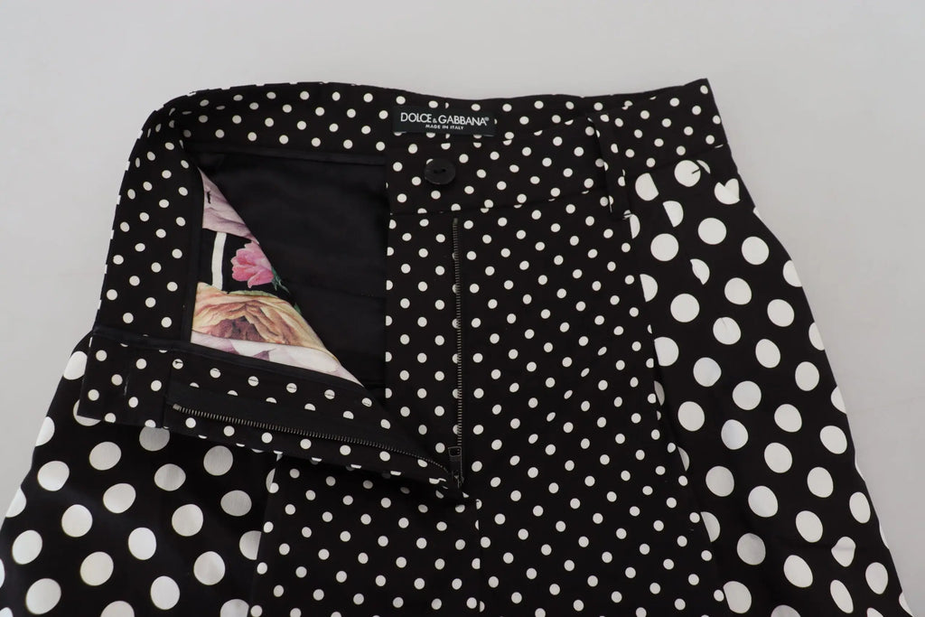 Jupe noire dolce & gabbana à pois blancs avec doublure florale, pantalon taille haute multicolore polka dots