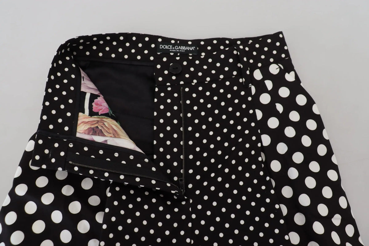 Jupe noire dolce & gabbana à pois blancs avec doublure florale, pantalon taille haute multicolore polka dots