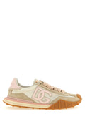 Sneakers athlétiques multicolores en polyamide beige et rose avec logo dg en suède dolce gabbana
