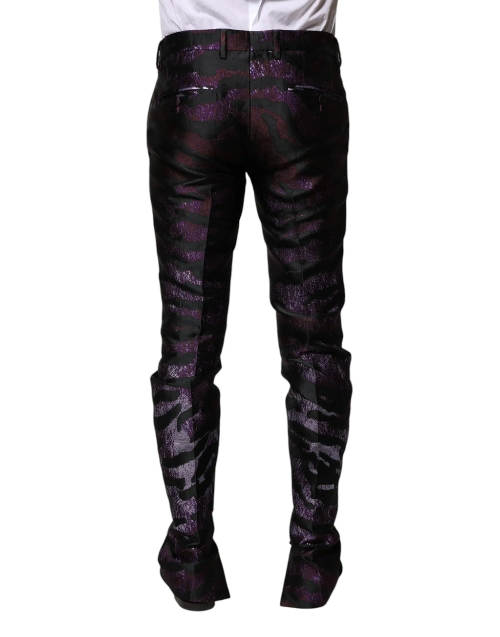 Pantalon slim fit dolce & gabbana en polyester multicolore avec motif métallique noir et violet