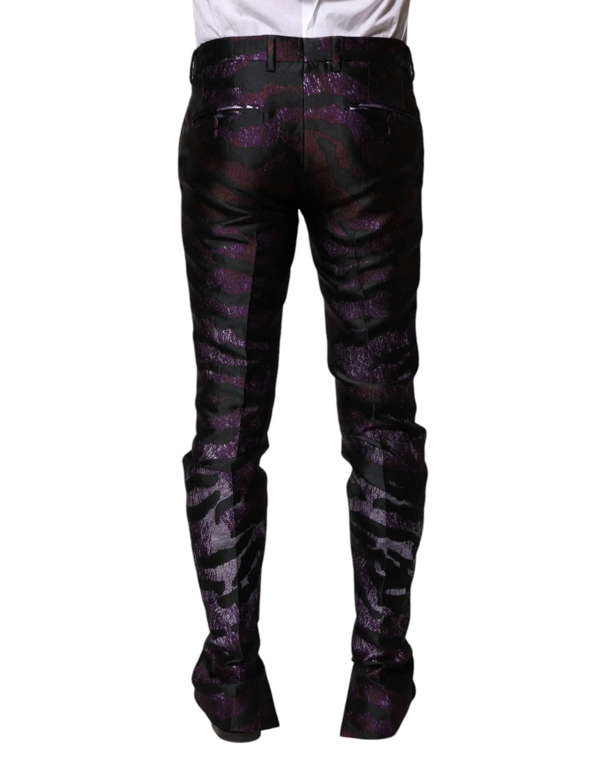 Pantalon slim fit dolce & gabbana en polyester multicolore avec motif métallique noir et violet