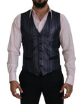 Dolce & gabbana multicolor polyester waistcoat dress with dark blue and silver striped wool vest and black trim