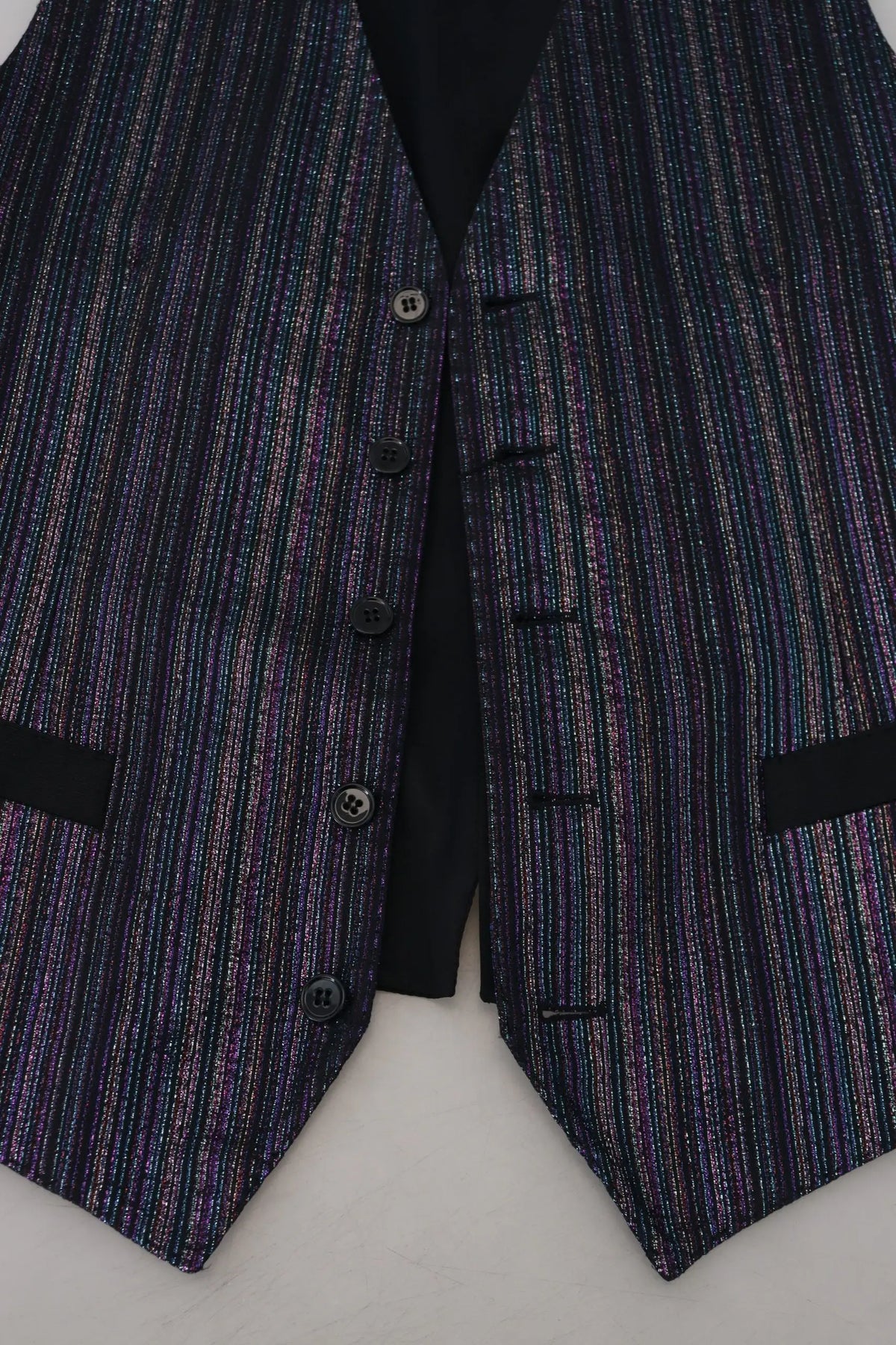 Dolce & Gabbana waistcoat en polyester bleu marine avec rayures iridescentes et boutons noirs formel