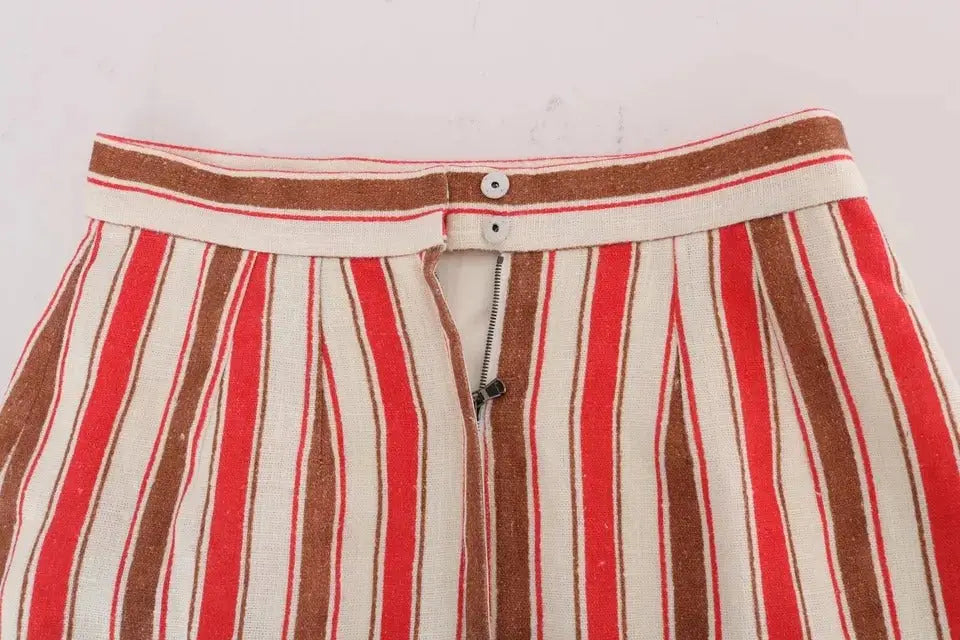 Jupe midi en coton dolce & gabbana portofino à rayures rouges et beige avec fermeture éclair blanche taille haute