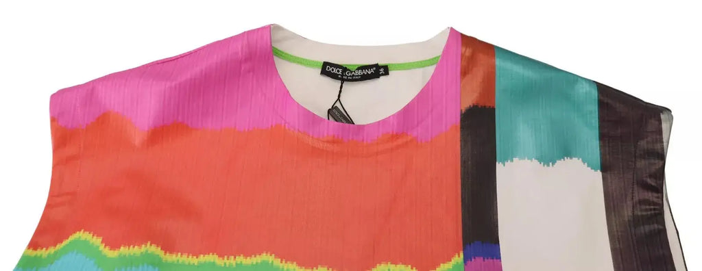 Vibrant sleeveless dolce & gabbana cotton tank top with bold multicolor horizontal stripes and glossy finish