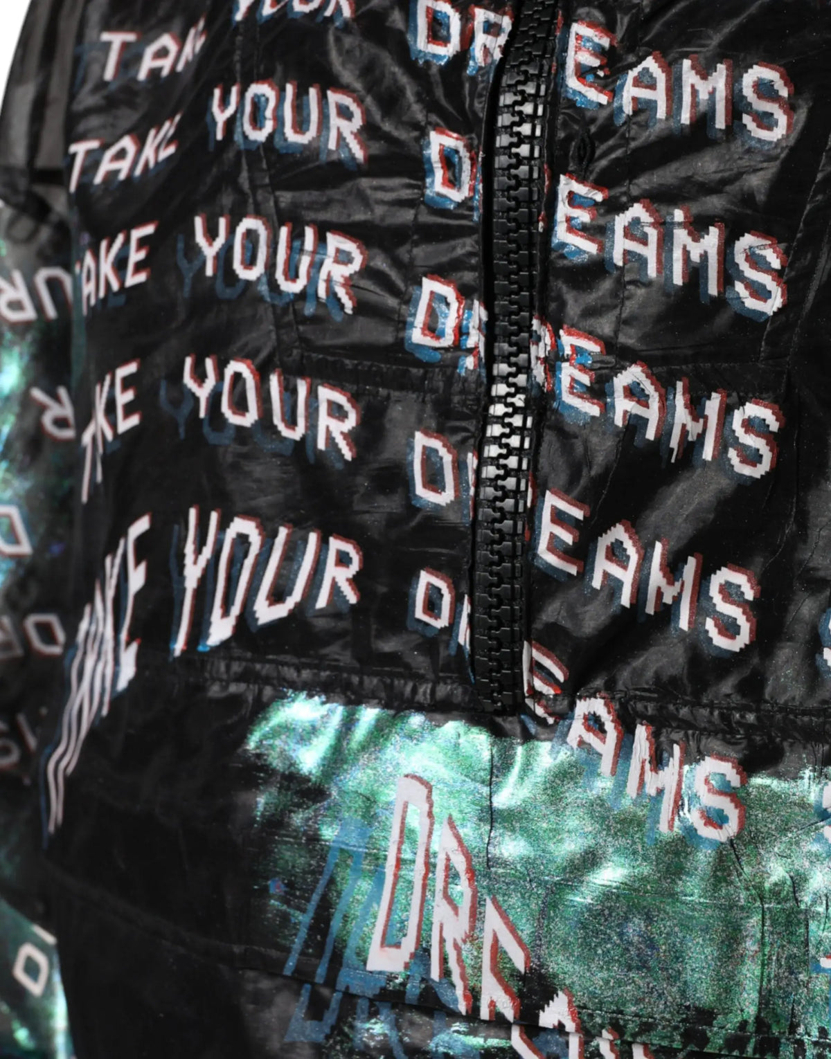 Veste en nylon noire dolce gabbana avec zip central et imprimé répétitif blanc et bleu take your dreams