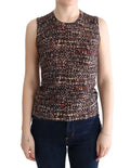 Dolce & gabbana t shirt en laine multicolore sans manches avec encolure ronde et taille côtelée texturée