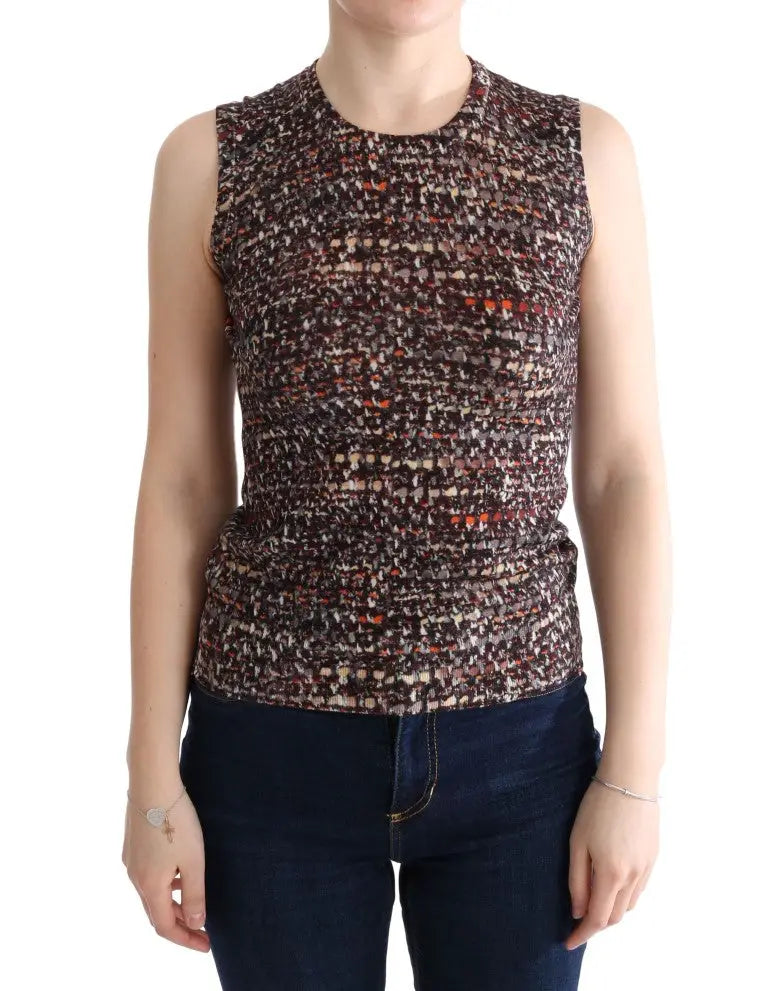 Dolce & gabbana t shirt en laine multicolore sans manches avec encolure ronde et taille côtelée texturée