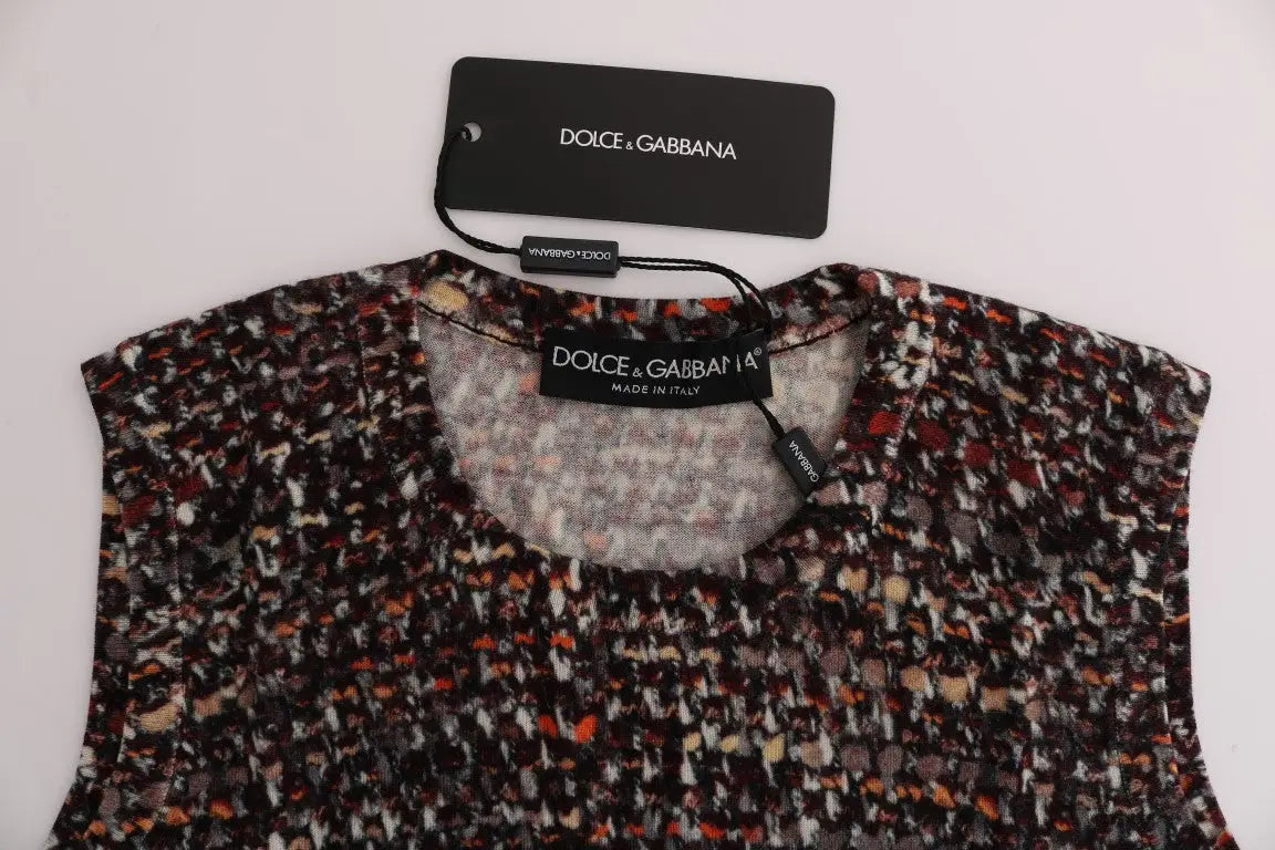 Dolce & gabbana t-shirt en laine tricotée sans manches multicolore avec motif texturé marron rouge et beige