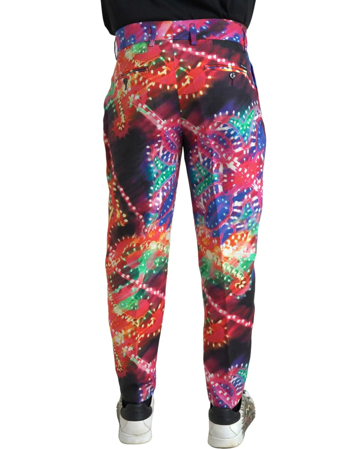Pantalon homme dolce & gabbana en lin multicolore avec motif psychédélique et formes abstraites sur tissu foncé