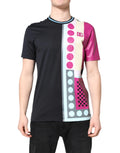 Dolce & Gabbana t-shirt multicolore manches courtes avec motif géométrique et manches magenta brillante en coton