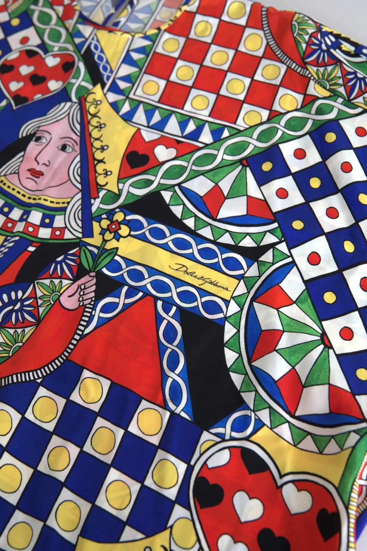 Blouse à manches longues dolce gabbana multicolore en soie avec motif cartes à jouer et motifs géométriques