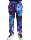 Joggers multicolores dolce & gabbana en soie avec motif hélice dADN bleu vert et rouge et taille à cordon