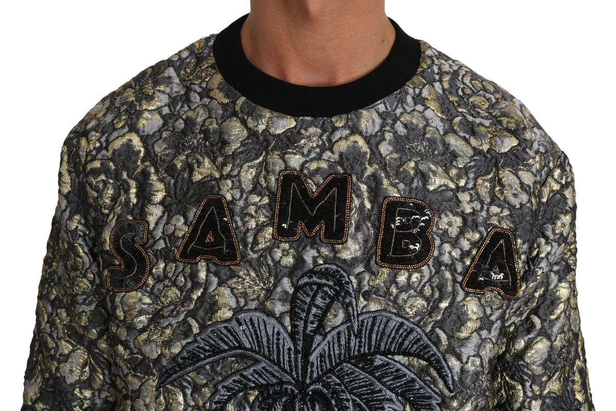 Dolce & gabbana sweat samba noir et or brodé jacquard avec motif palmier tropical multicolore