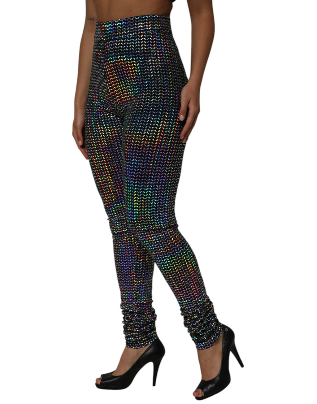 Legging taille haute dolce & gabbana multicolore avec finition métallique irisée et motif maille en sequins