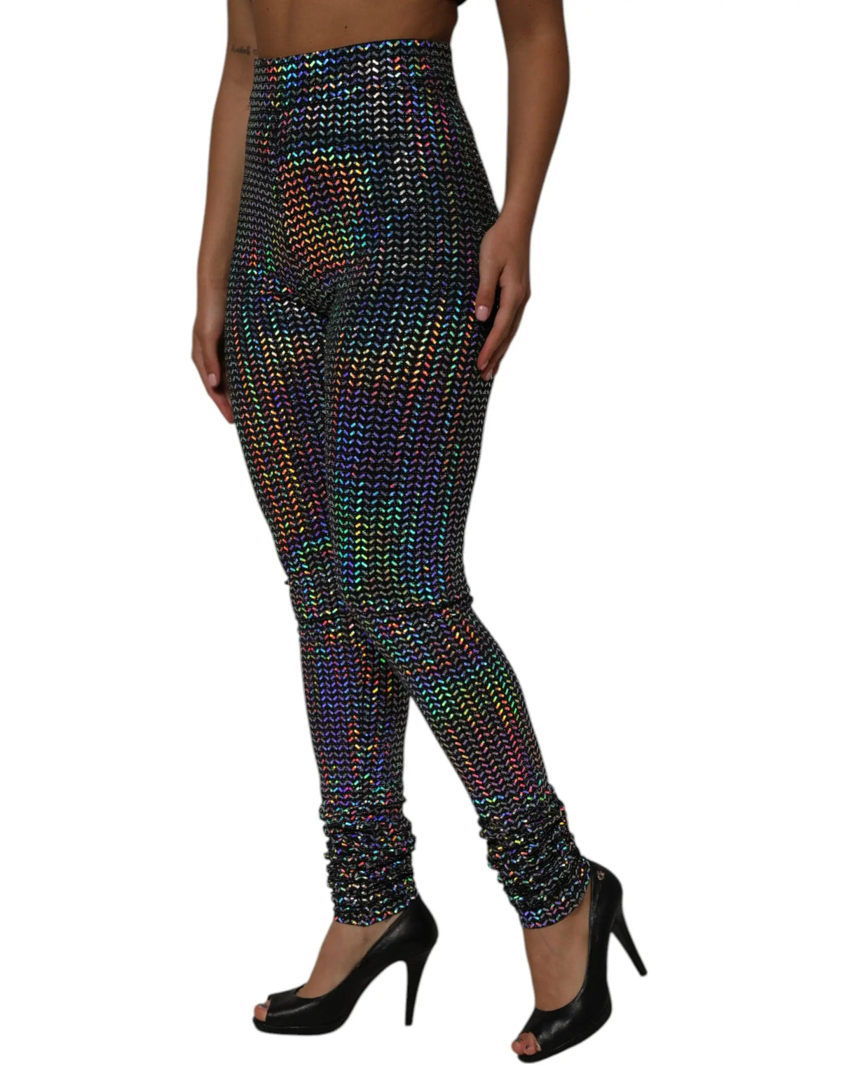 Legging taille haute dolce & gabbana multicolore avec finition métallique irisée et motif maille en sequins