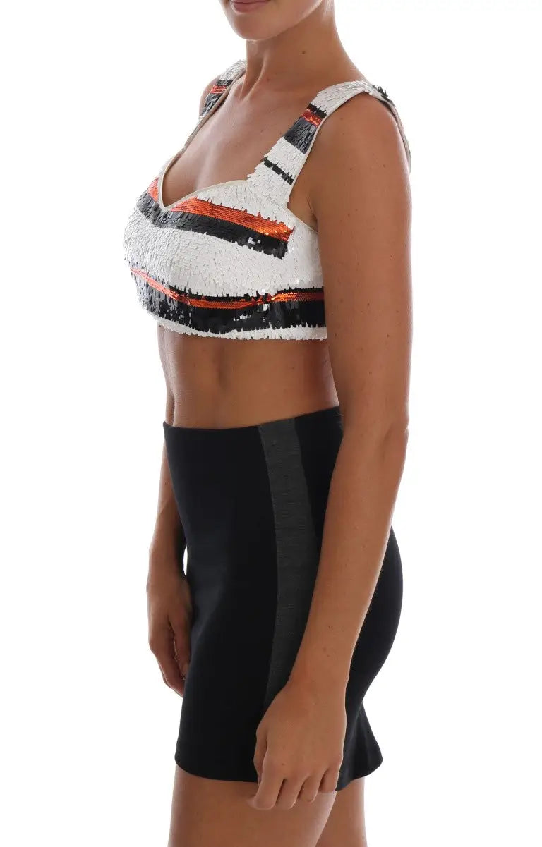 Dolce & gabbana top bustier multicolore en stretch avec sequins blanc rayures horizontales noires et orange