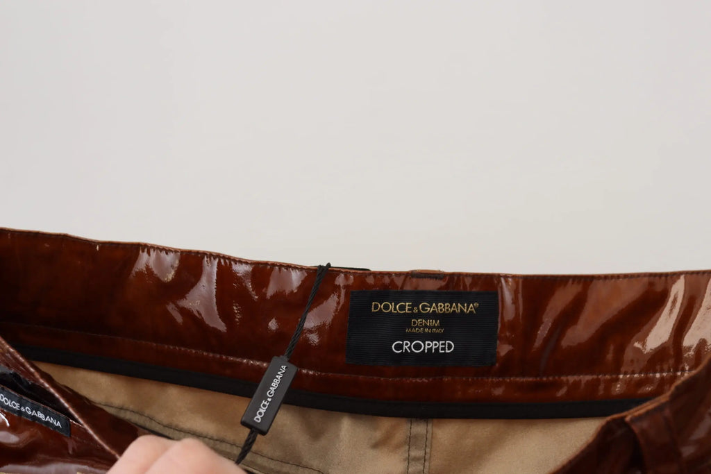Pantalon court en denim marron brillant dolce gabbana ajusté style slim multicolore homme