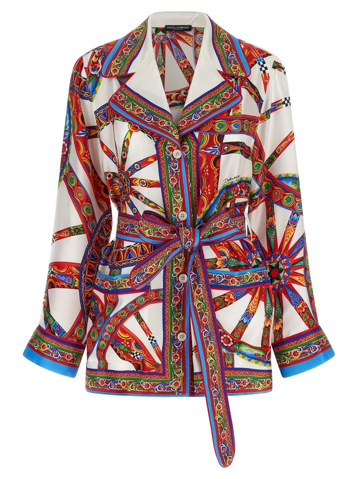 Blazer en soie blanc vibrant dolce & gabbana avec motif géométrique et floral coloré multicolore