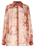 Blouse dolce & gabbana multicolore en soie rose délicate avec imprimé floral transparent et roses rouges vives