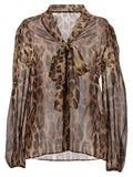 Blouse en soie multicolore dolce gabbana marron et noire à imprimé léopard avec nœud noué au col