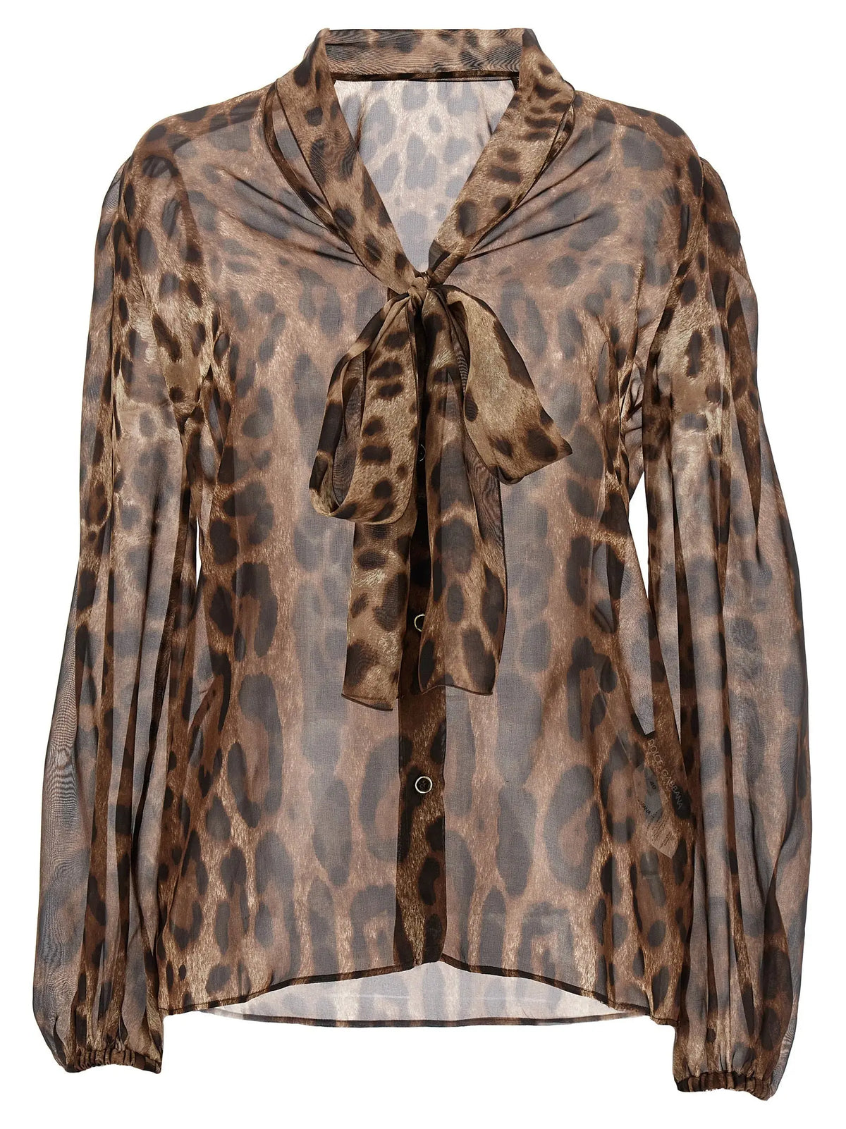 Blouse en soie multicolore dolce gabbana marron et noire à imprimé léopard avec nœud noué au col