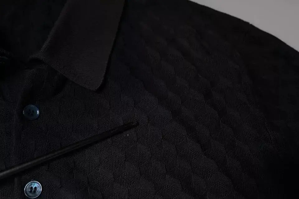 Polo noir matelassé dolce & gabbana en coton avec col côtelé et boutons foncés