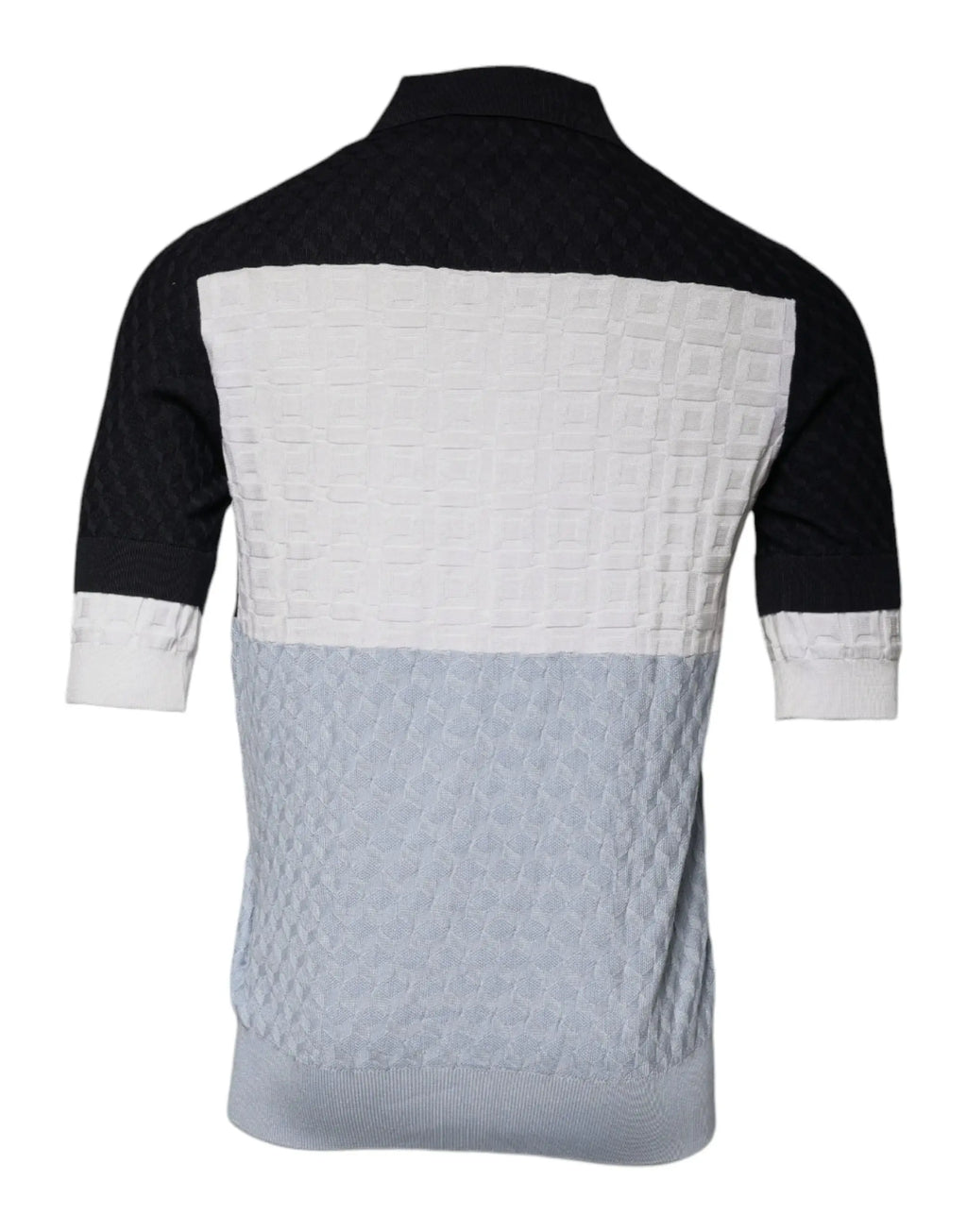 Polo en maille color block noir blanc et bleu clair à motif matelassé par dolce gabbana en soie