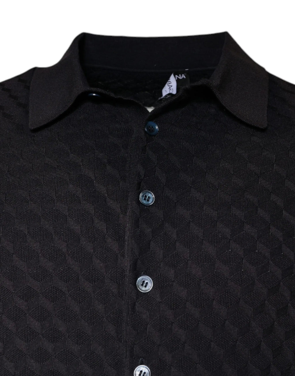 Polo noir texturé dolce & gabbana en soie multicolore avec motif géométrique subtil et boutons assortis
