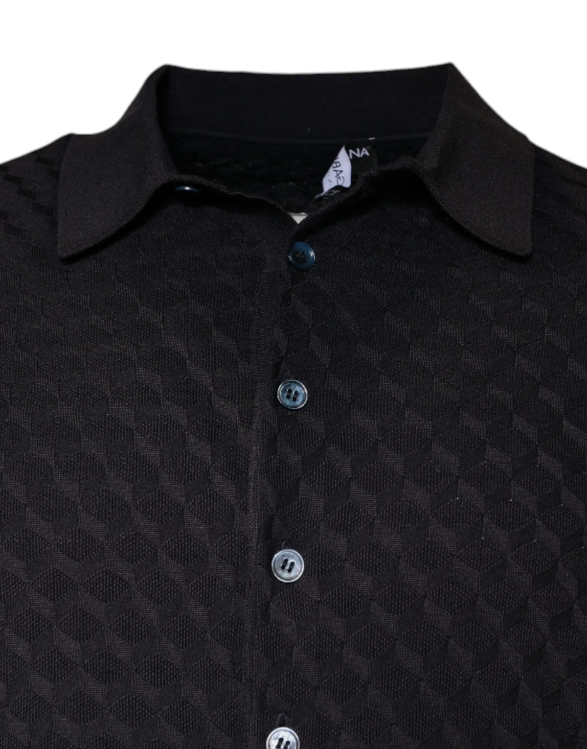 Polo noir texturé dolce & gabbana en soie multicolore avec motif géométrique subtil et boutons assortis