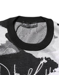 Pull en maille imprimé abstrait noir et blanc avec col rond côtelé dolce & gabbana