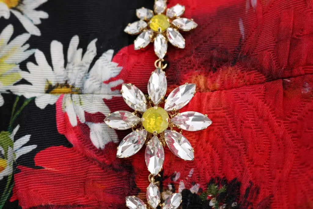 Boucle doree delicat a motif marguerite avec pierre precieuse jaune et cristaux marquise pour robe longue dolce gabbana