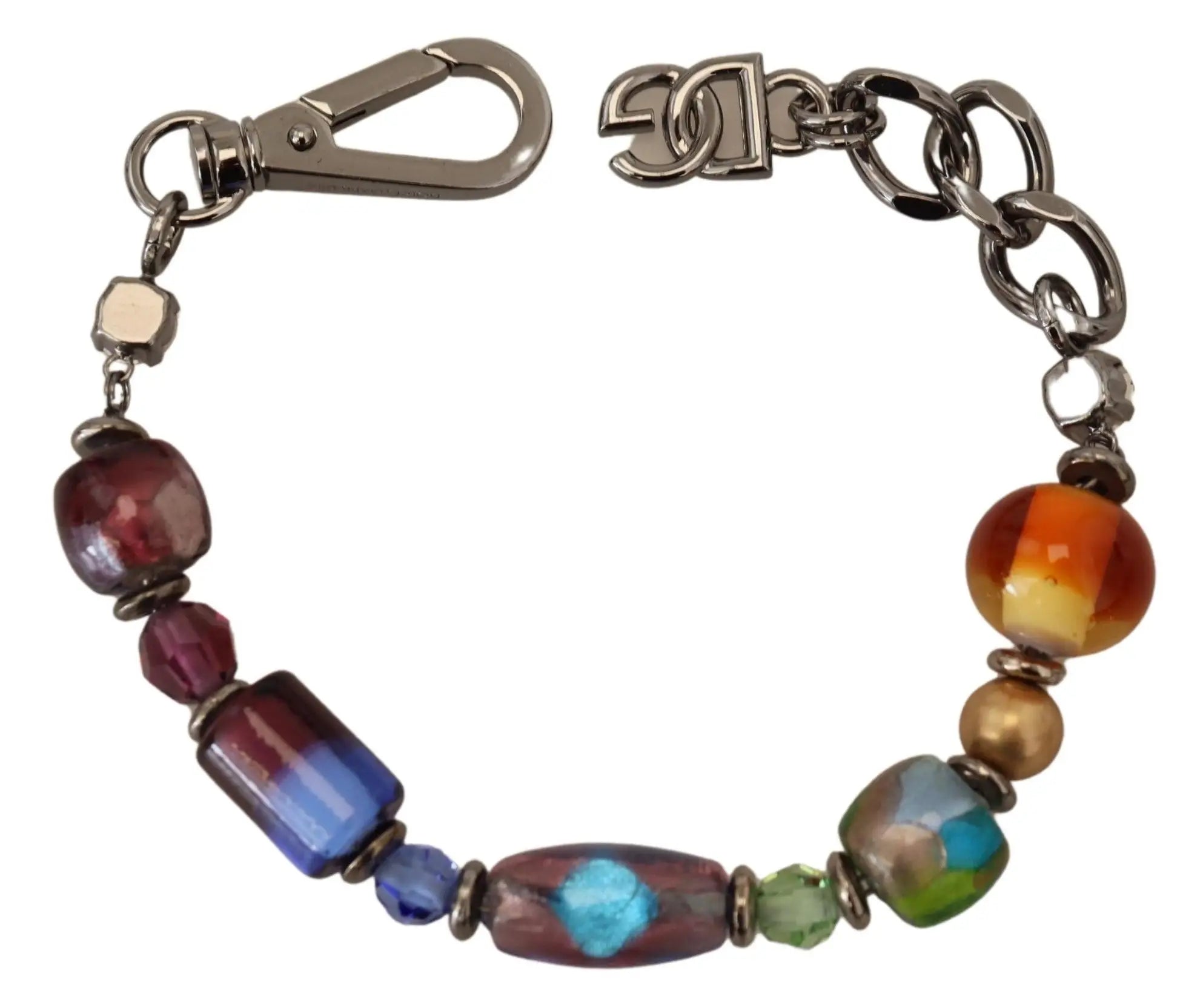 Bracelet multicolore dolce & gabbana en laiton avec perles en verre rouge bleu orange vert or fermoir et chaîne argentés