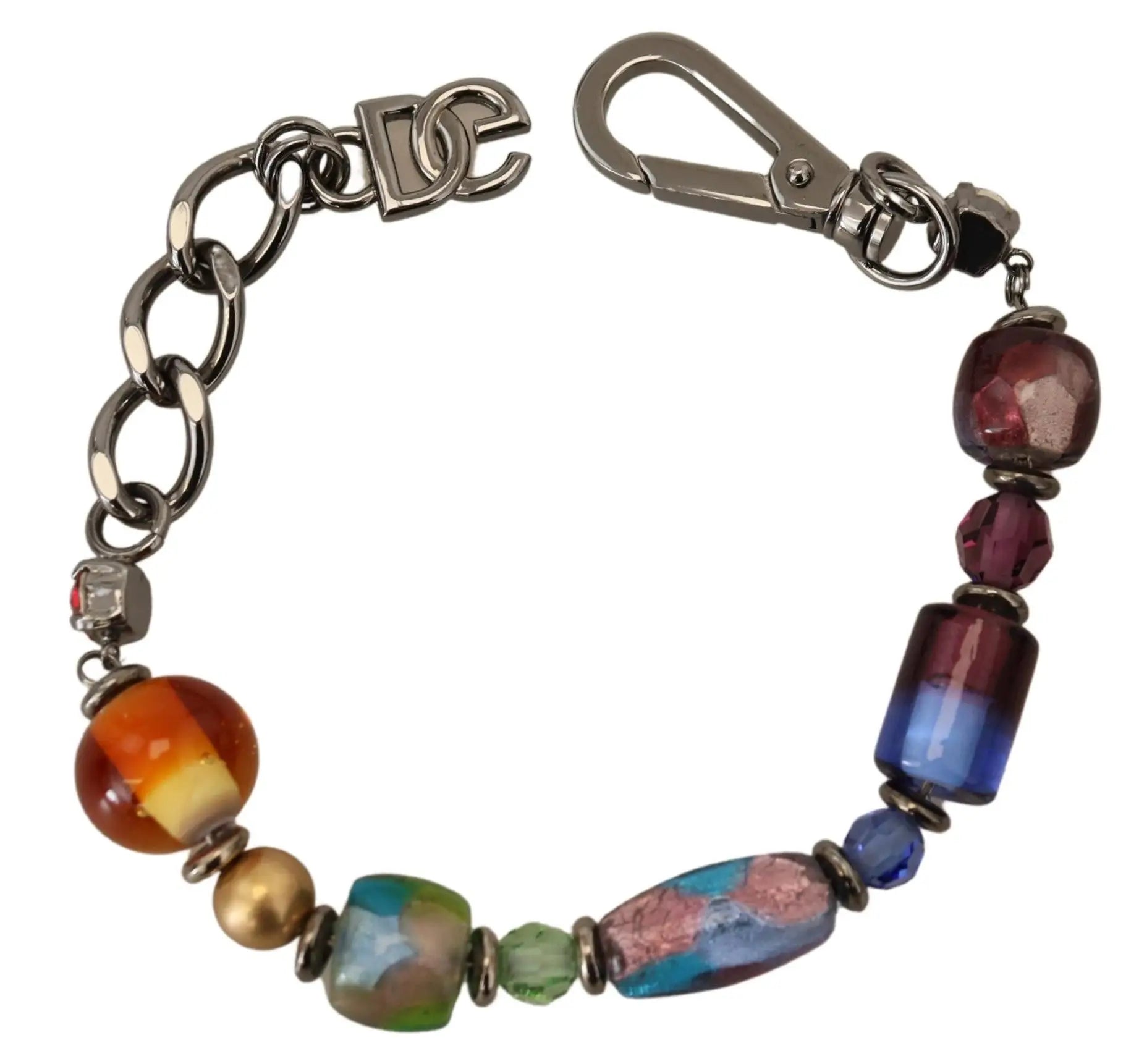 Bracelet dolce & gabbana en chaîne argentée avec perles multicolores en laiton et fermoir homard