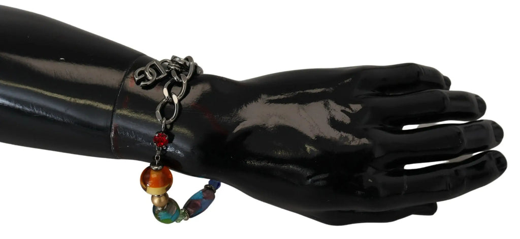 Bracelet chaîne en argent dolce & gabbana orné de perles translucides multicolores ambre et bleu sarcelle