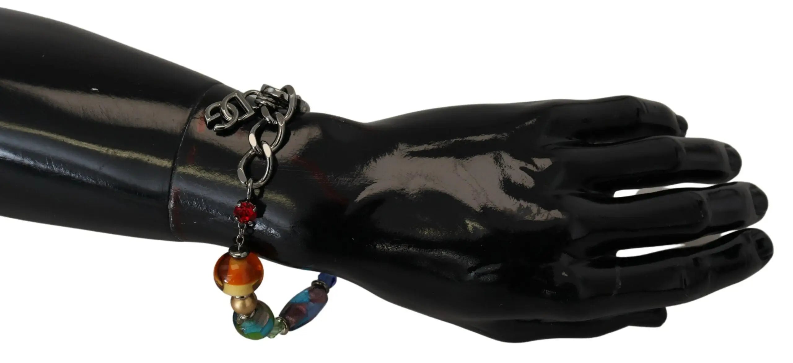 Bracelet chaîne en argent dolce & gabbana orné de perles translucides multicolores ambre et bleu sarcelle