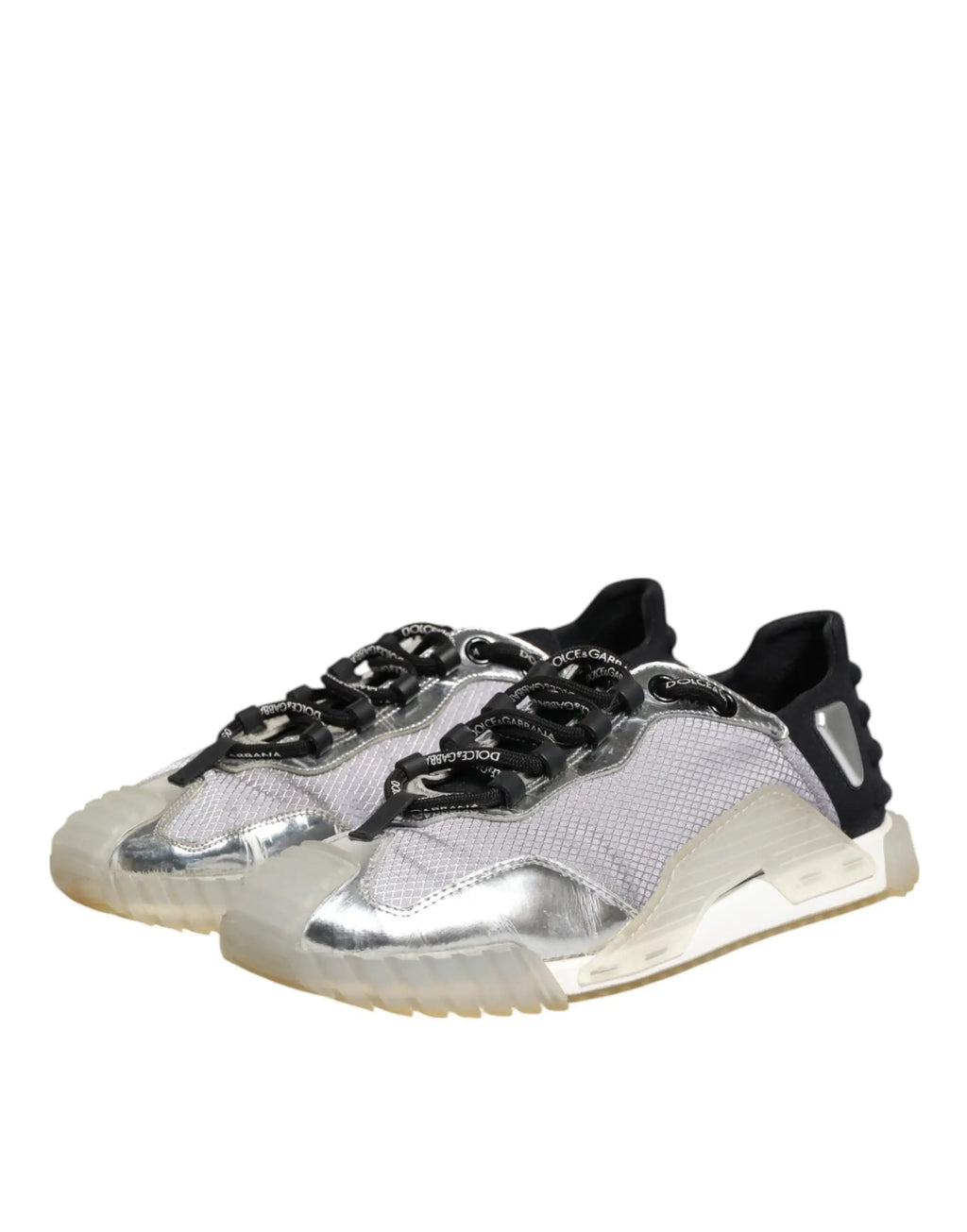 Dolce & gabbana baskets basses ns1 multicolores argentées en mesh noir avec embouts métalliques et semelles translucides