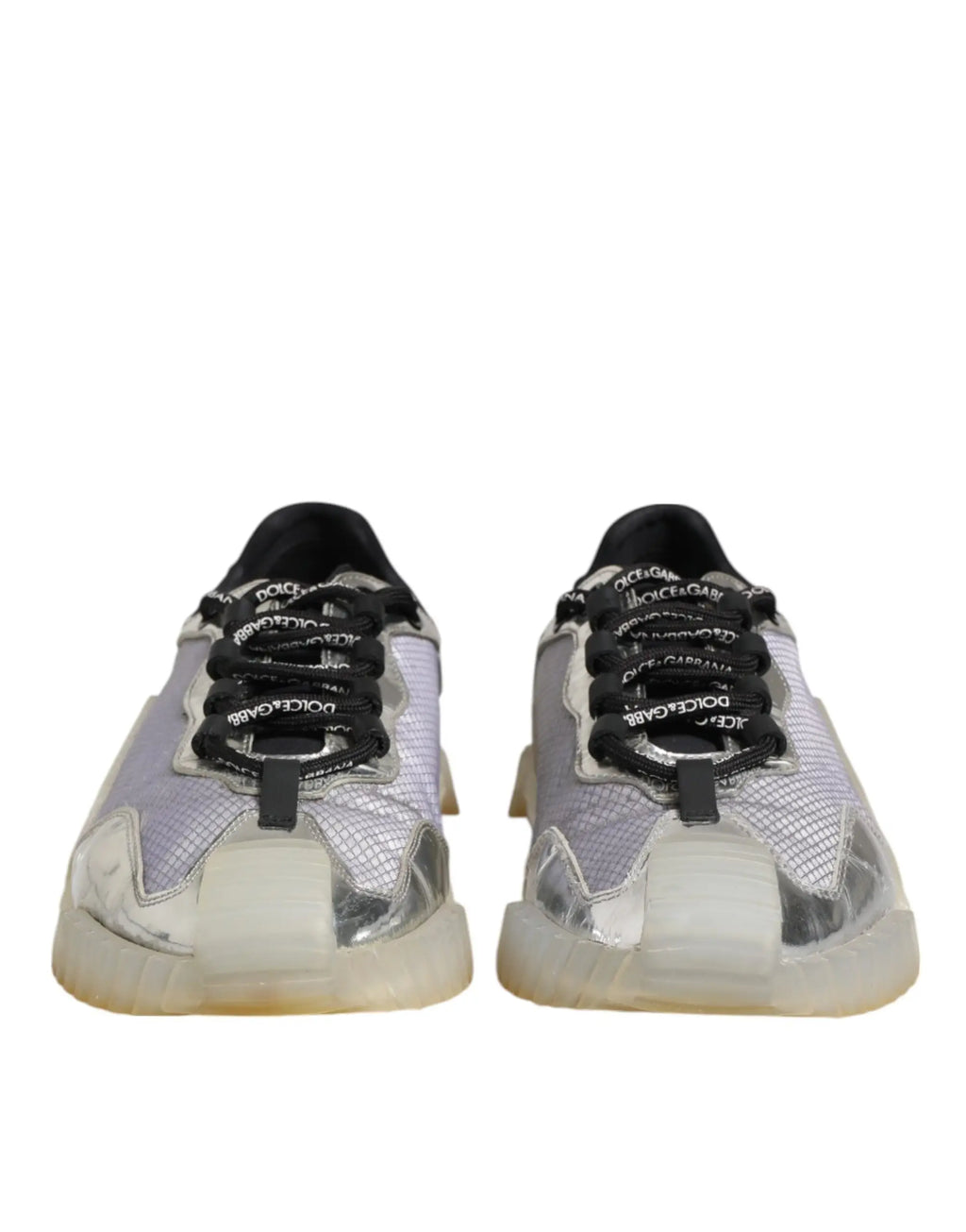 Baskets basses dolce & gabbana en maille argent avec lacets noirs et logo multicolore