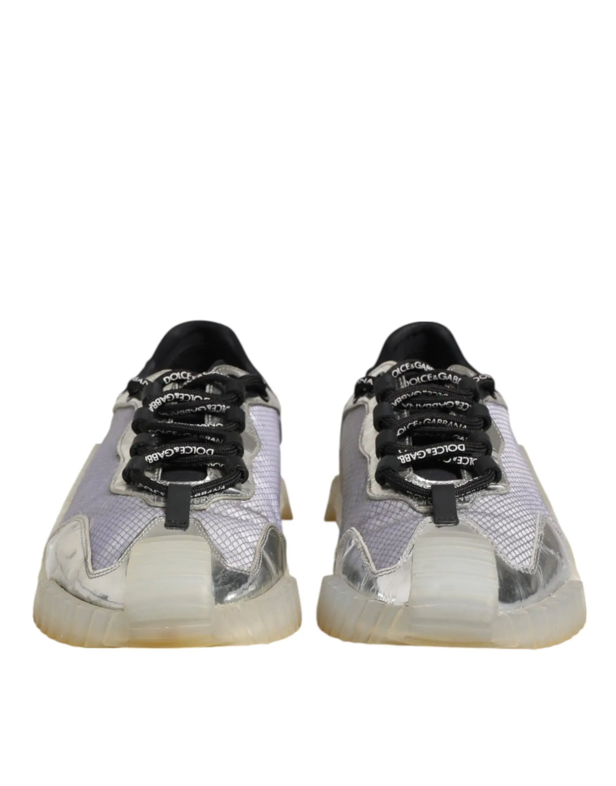 Baskets basses dolce & gabbana en maille argent avec lacets noirs et logo multicolore