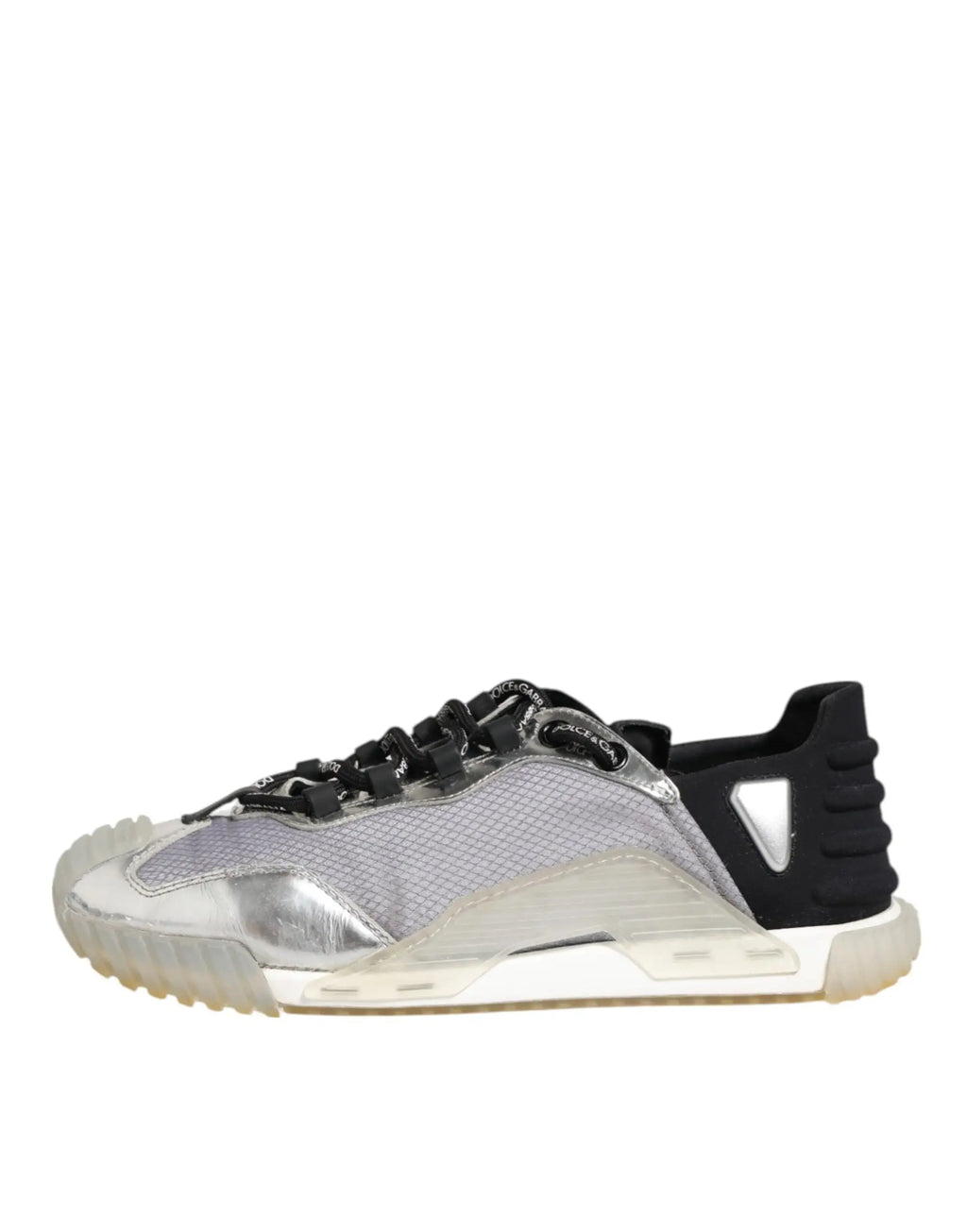 Baskets basses dolce & gabbana multicolores argent et noir en mesh avec semelle translucide et accents métalliques réfléchissants