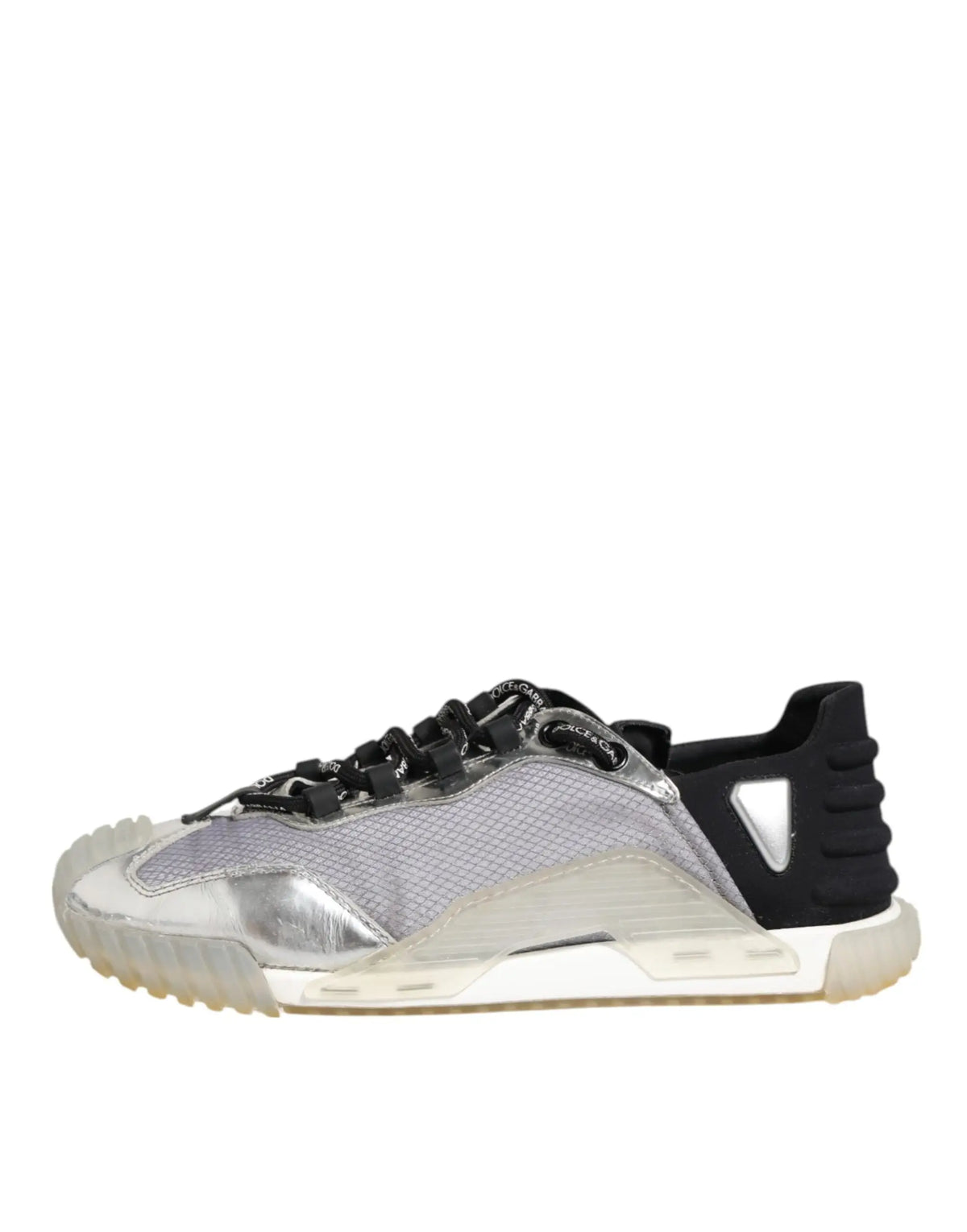 Baskets basses dolce & gabbana multicolores argent et noir en mesh avec semelle translucide et accents métalliques réfléchissants