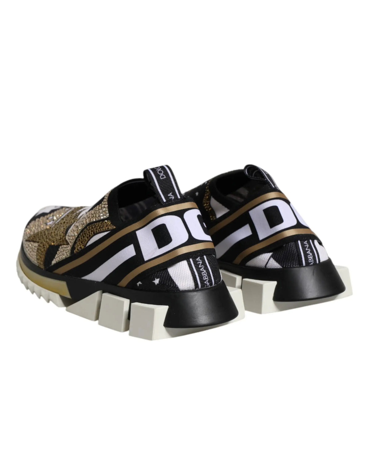 Baskets dolce & gabbana sorrento basses noir et or avec étoiles pailletées, lettrage blanc et semelle épaisse texturée