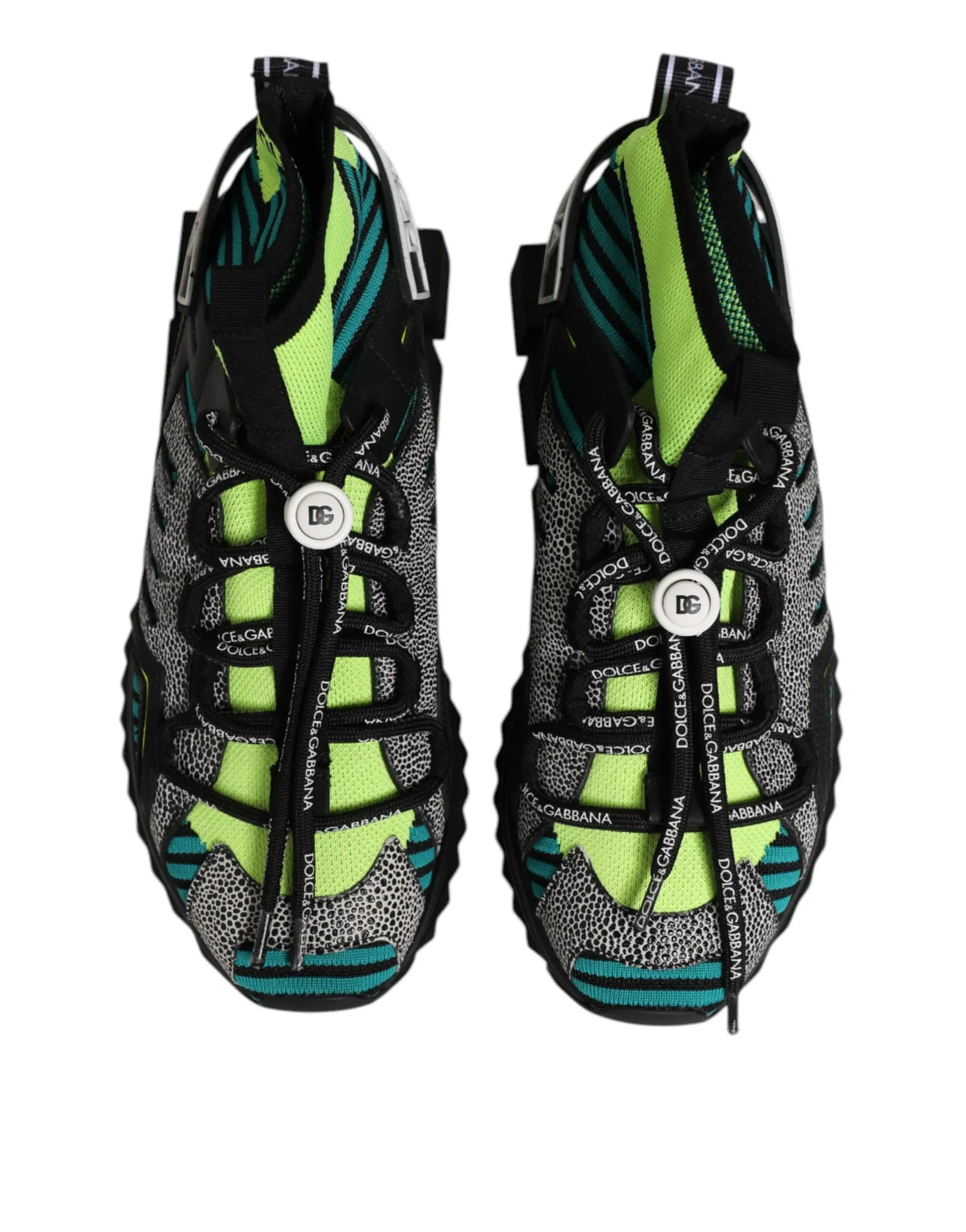 Baskets homme dolce & gabbana sorrento multicolores vert néon noir avec mesh gris texturé et bandes bleu sarcelle