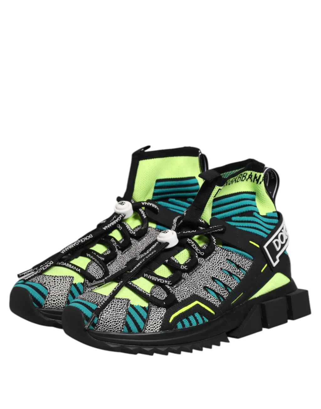Baskets montantes en tricot vert néon et turquoise dolce gabbana avec logo noir sur le côté multicolore sorento homme