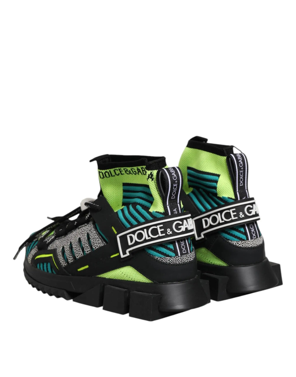 Baskets montantes dolce & gabbana multicolor sorrento pour homme en tricot texturé vert néon et noir avec semelle épaisse en caoutchouc